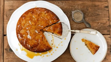 Receita de Bolo de amêndoa com calda de laranja