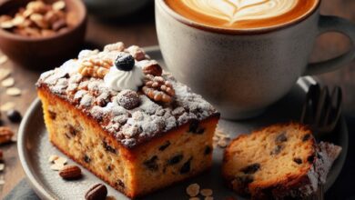 Bolo de aveia com nozes e chocolate