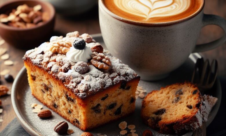 Bolo de aveia com nozes e chocolate